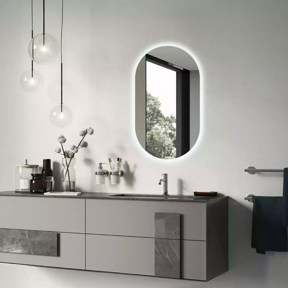 Miroir mural ovale sans cadre avec éclairage LED