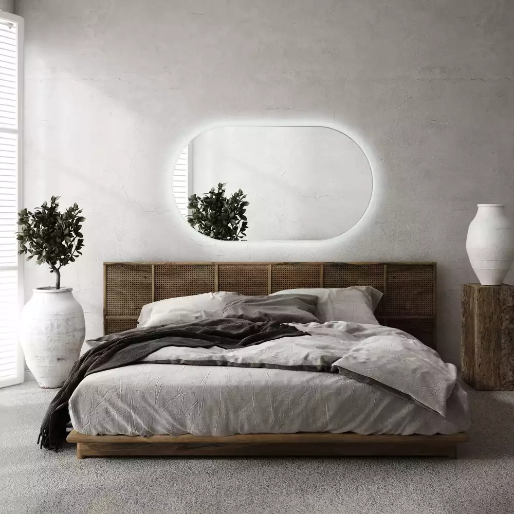 Miroir mural ovale sans cadre avec éclairage LED