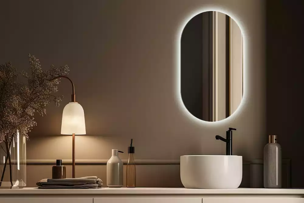 Miroir mural ovale sans cadre avec éclairage LED