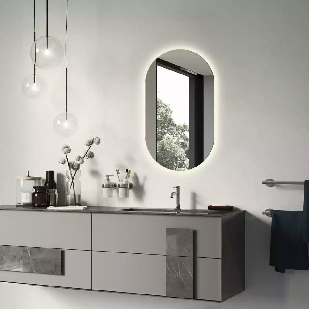 Miroir mural ovale sans cadre avec éclairage LED