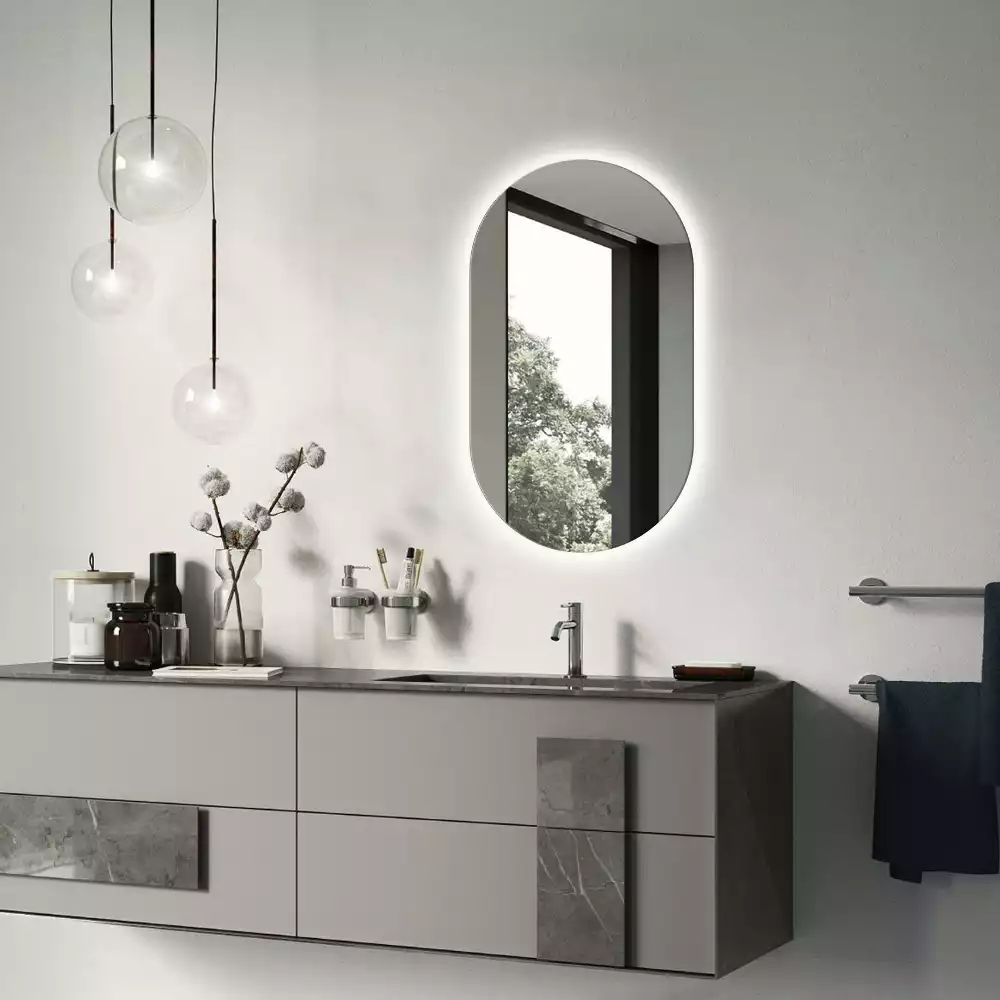 Miroir mural ovale sans cadre avec éclairage LED