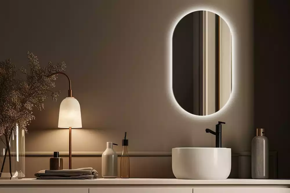 Miroir mural ovale sans cadre avec éclairage LED