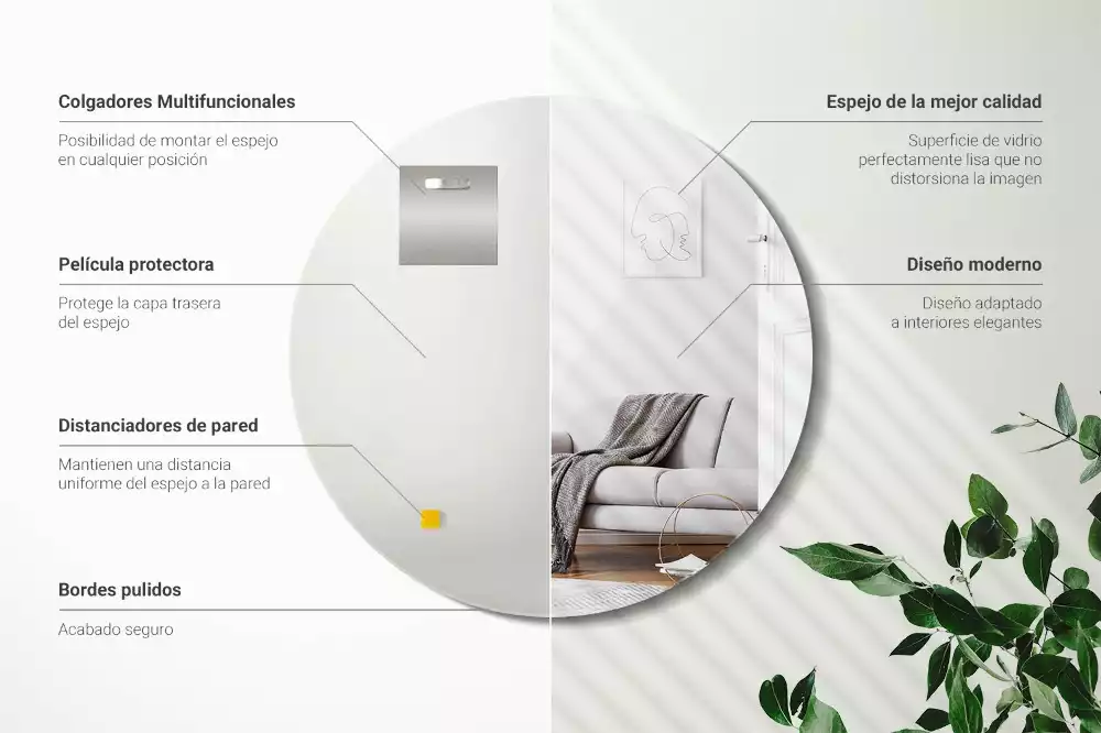 Miroir rond suspendu sans cadre