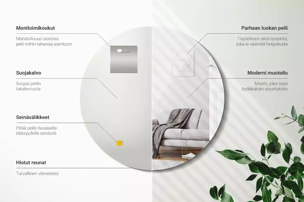 Miroir rond suspendu sans cadre