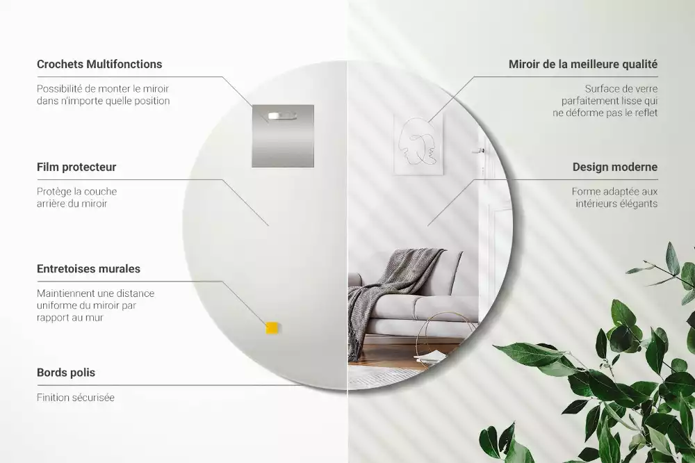 Miroir rond suspendu sans cadre
