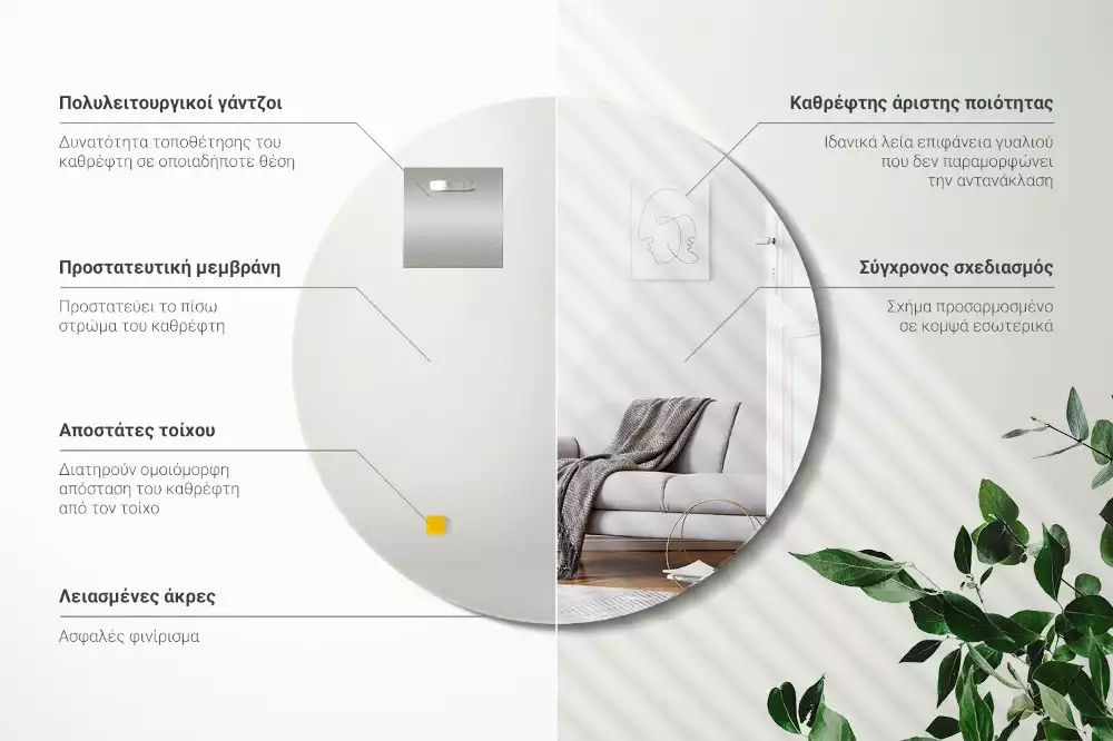 Miroir rond suspendu sans cadre