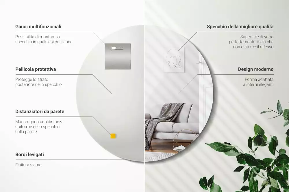 Miroir rond suspendu sans cadre