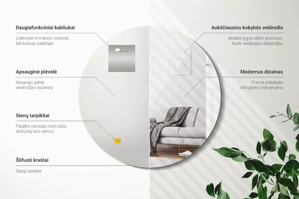 Miroir rond suspendu sans cadre