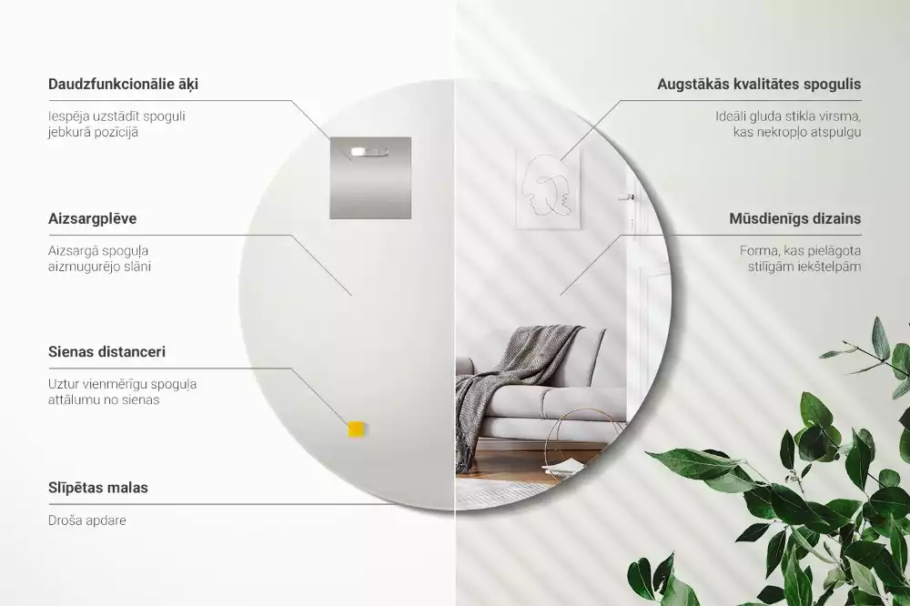 Miroir rond suspendu sans cadre
