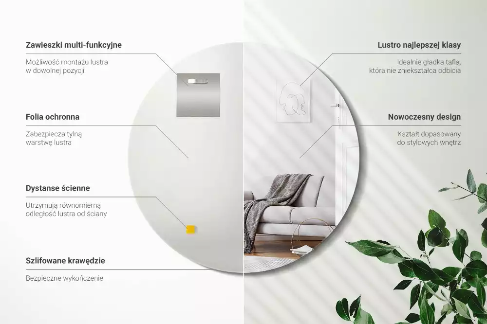 Miroir rond suspendu sans cadre