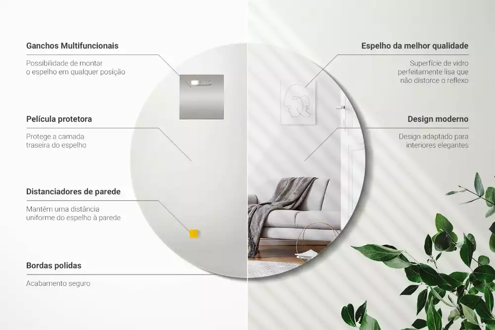 Miroir rond suspendu sans cadre