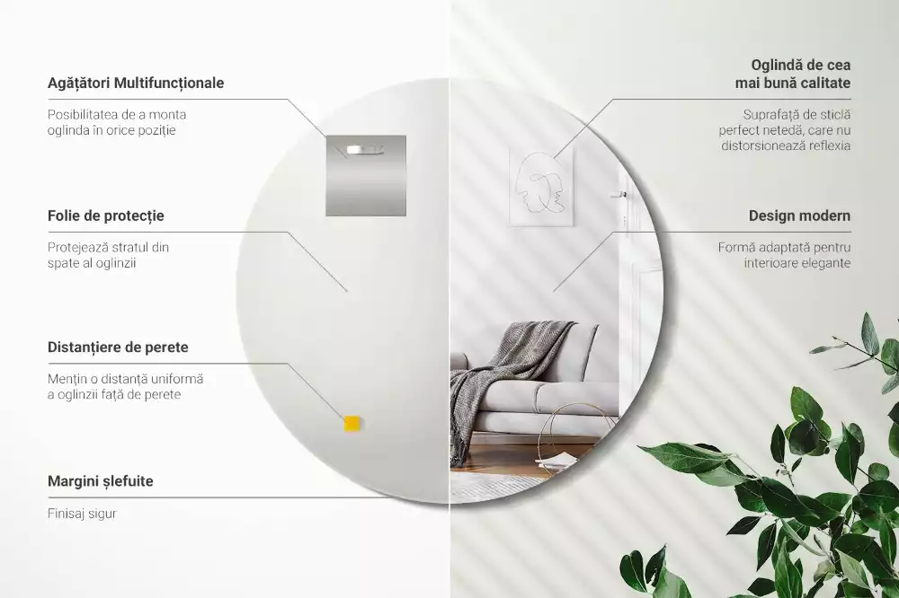 Miroir rond suspendu sans cadre