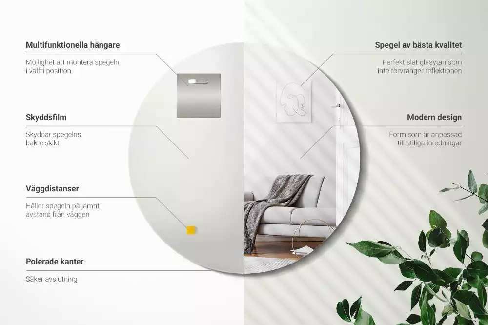 Miroir rond suspendu sans cadre
