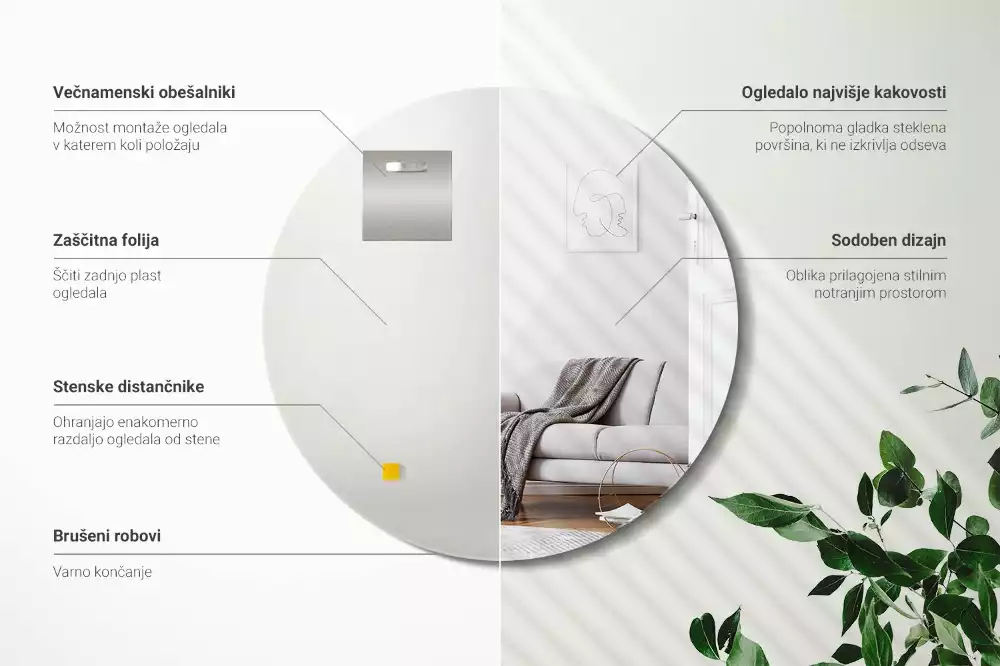 Miroir rond suspendu sans cadre