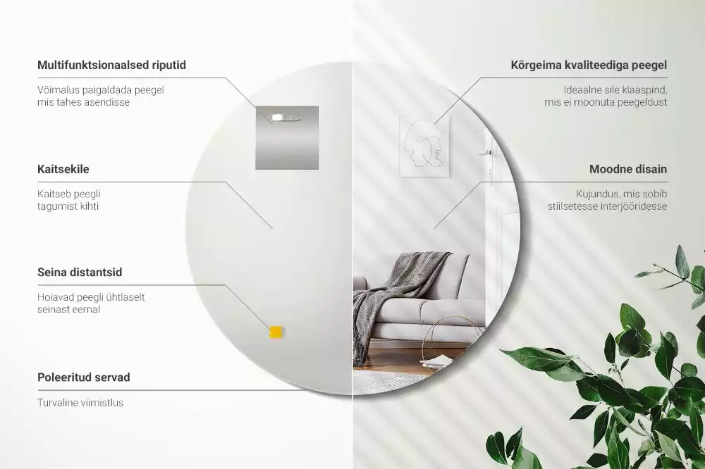 Miroir rond suspendu sans cadre