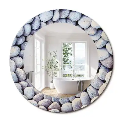 Miroir rond imprimé cercle de galets marins