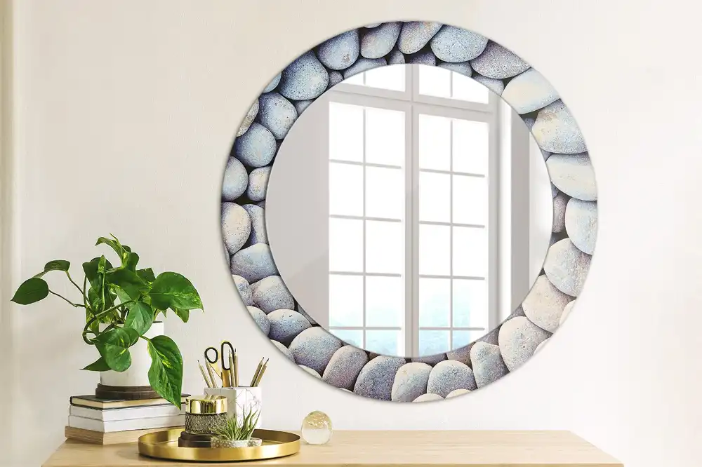 Miroir rond imprimé cercle de galets marins