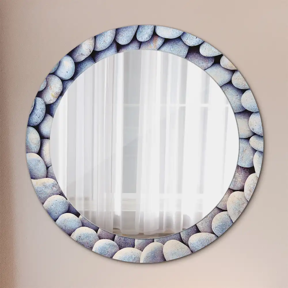 Miroir rond imprimé cercle de galets marins