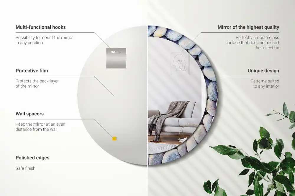 Miroir rond imprimé cercle de galets marins