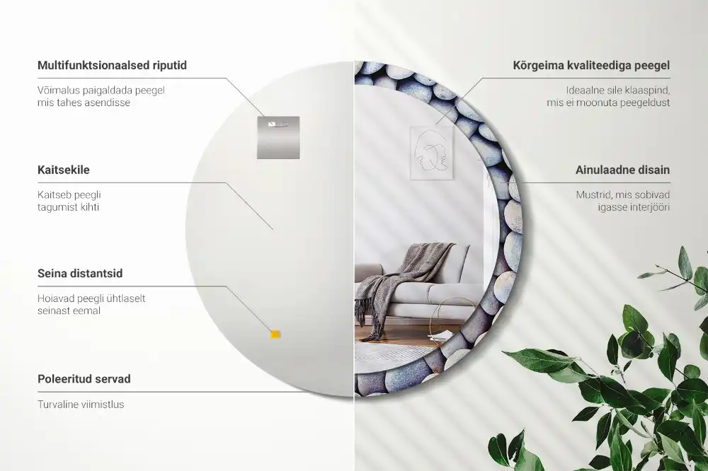 Miroir rond imprimé cercle de galets marins