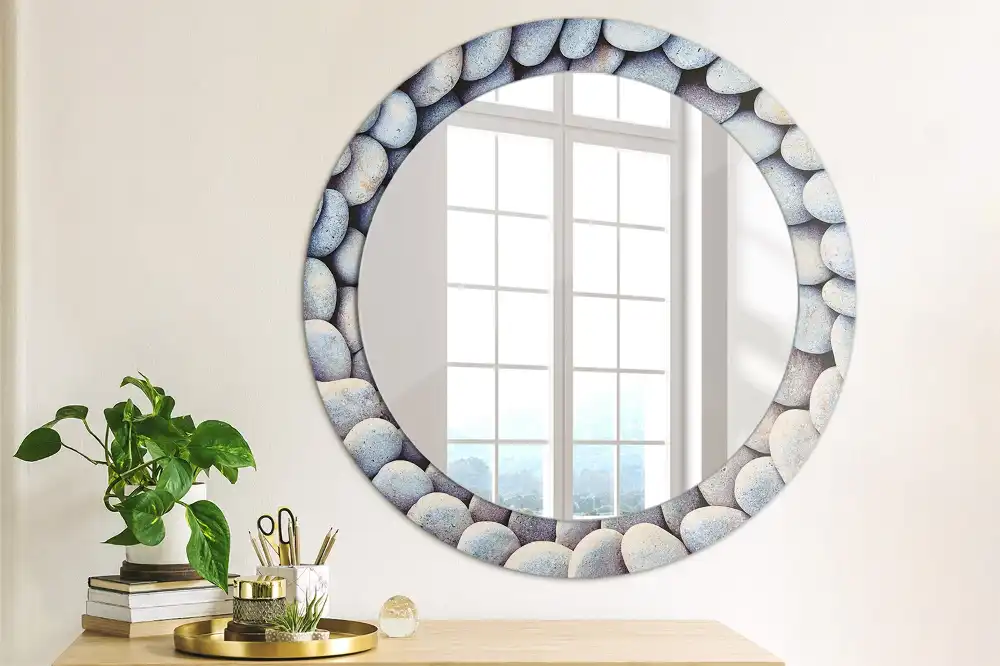 Miroir rond imprimé cercle de galets marins