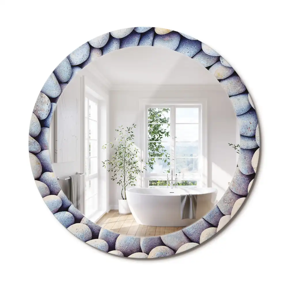 Miroir rond imprimé cercle de galets marins