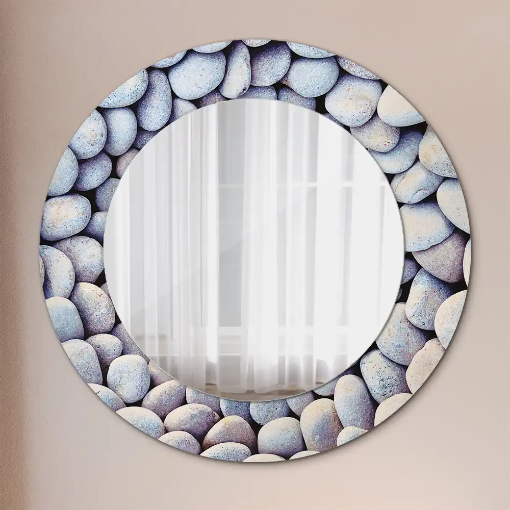 Miroir rond imprimé cercle de galets marins