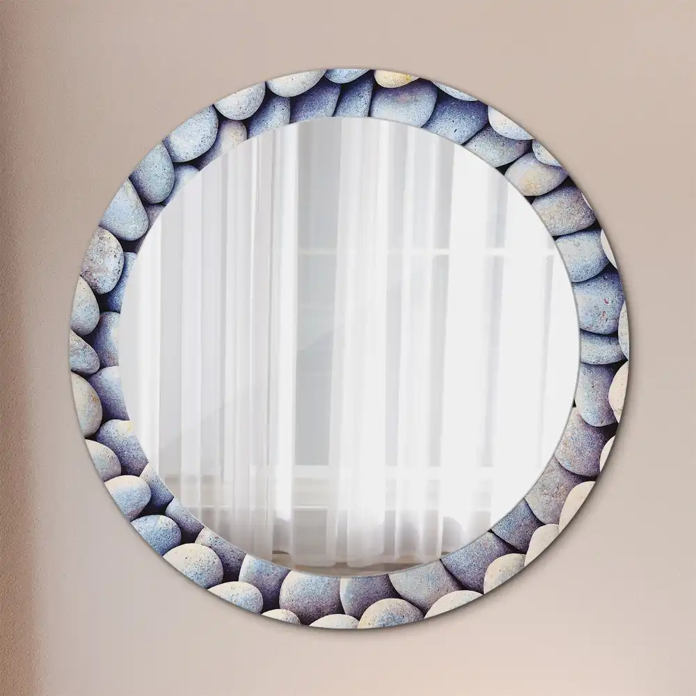 Miroir rond imprimé cercle de galets marins