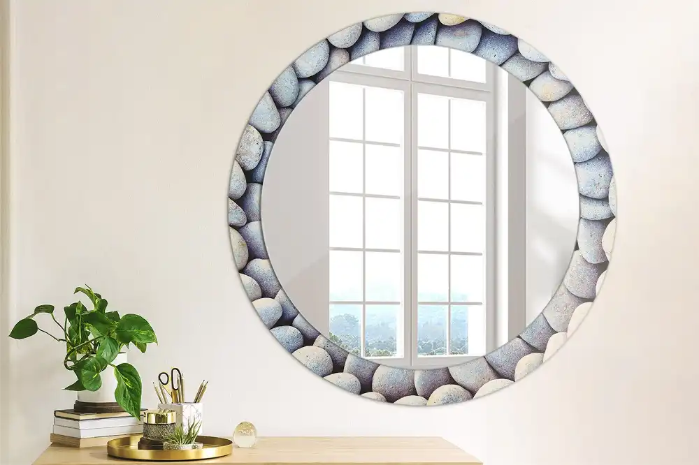 Miroir rond imprimé cercle de galets marins