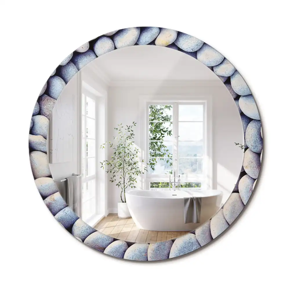 Miroir rond imprimé cercle de galets marins