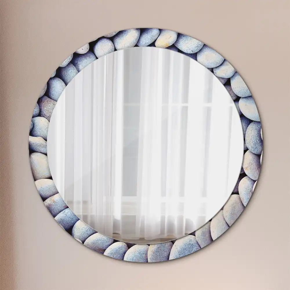 Miroir rond imprimé cercle de galets marins