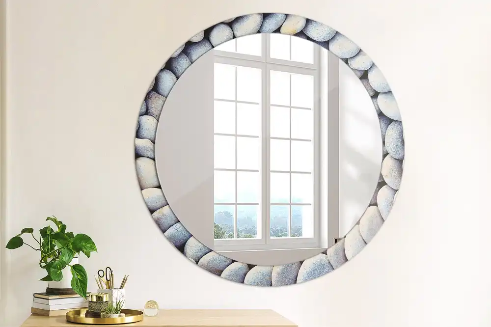 Miroir rond imprimé cercle de galets marins