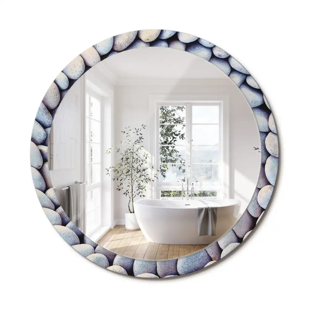 Miroir rond imprimé cercle de galets marins