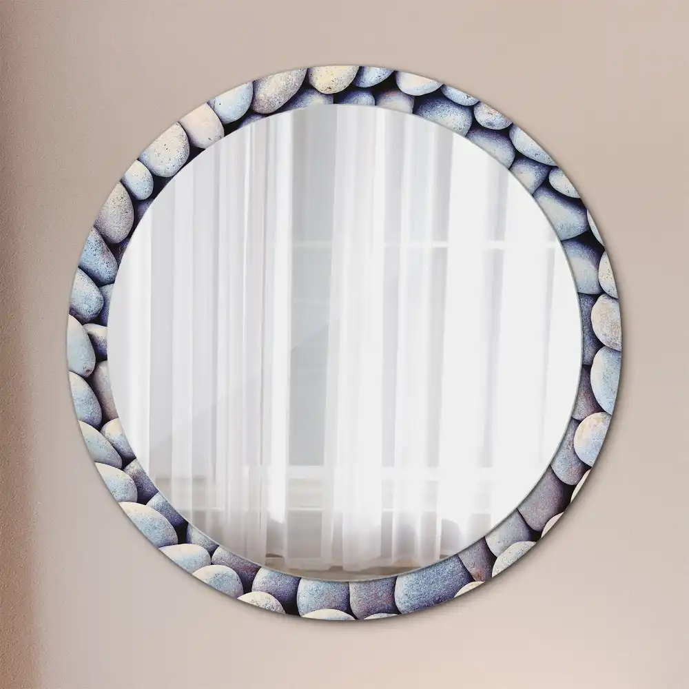 Miroir rond imprimé cercle de galets marins