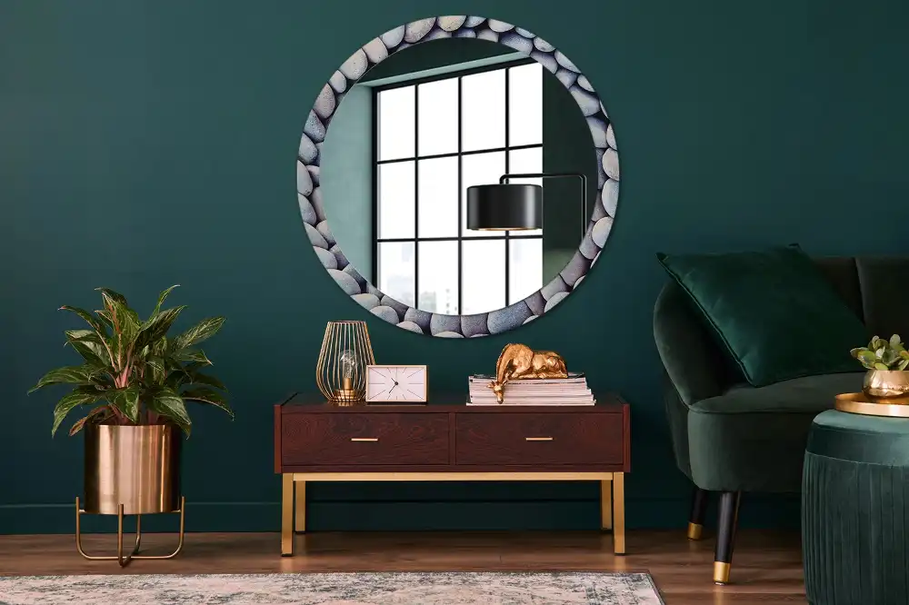 Miroir rond imprimé cercle de galets marins
