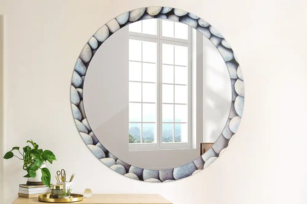 Miroir rond imprimé cercle de galets marins