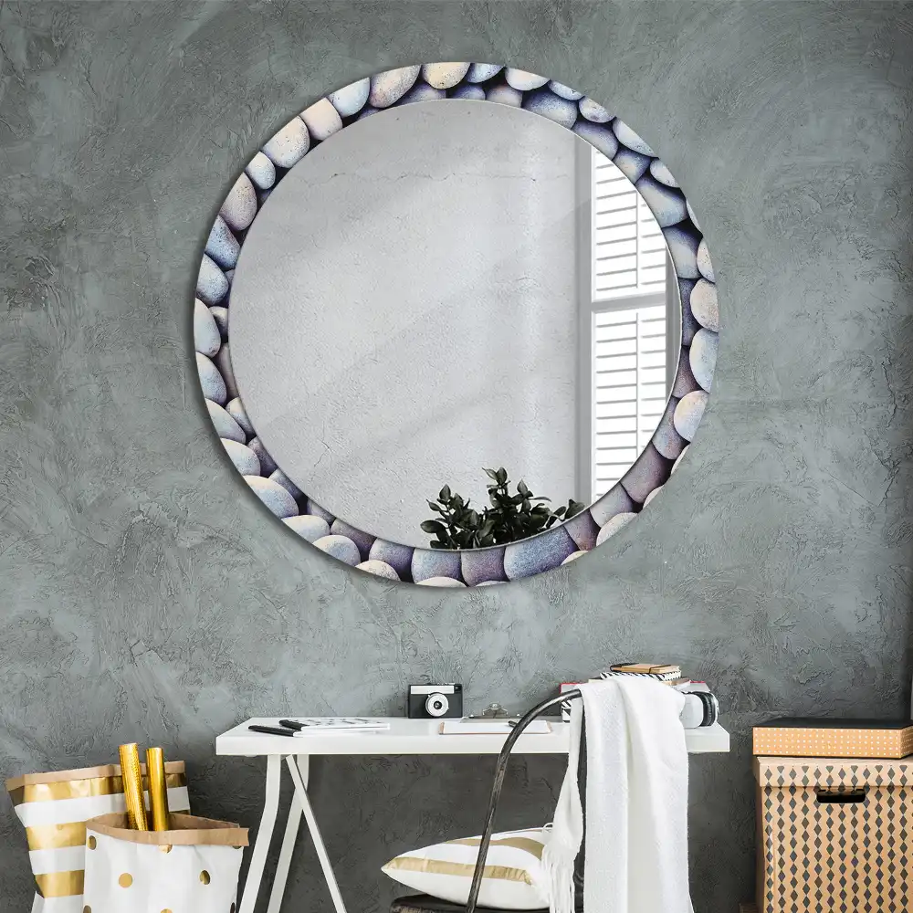 Miroir rond imprimé cercle de galets marins