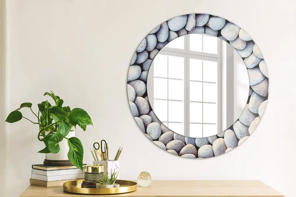Miroir rond imprimé cercle de galets marins
