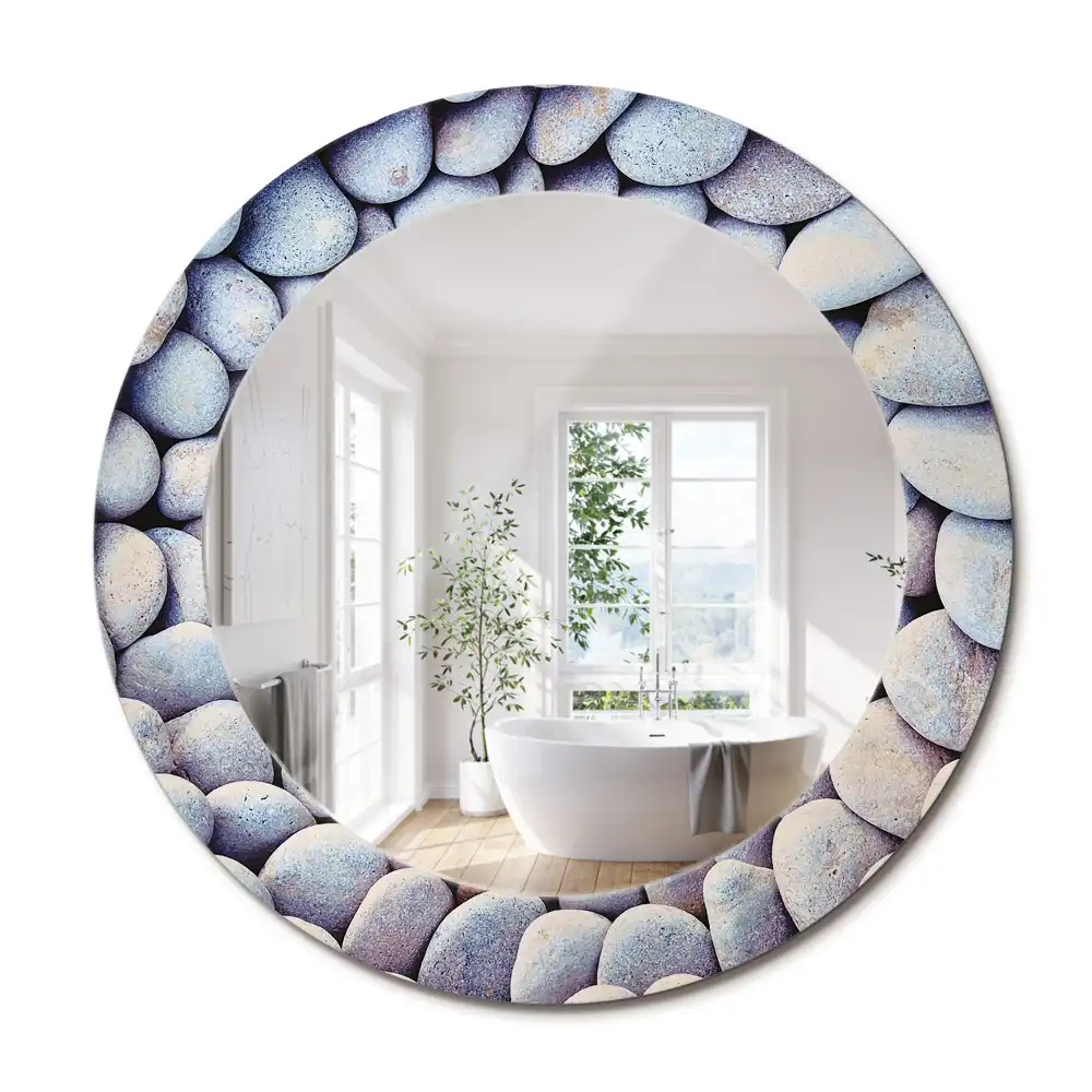 Miroir rond imprimé cercle de galets marins