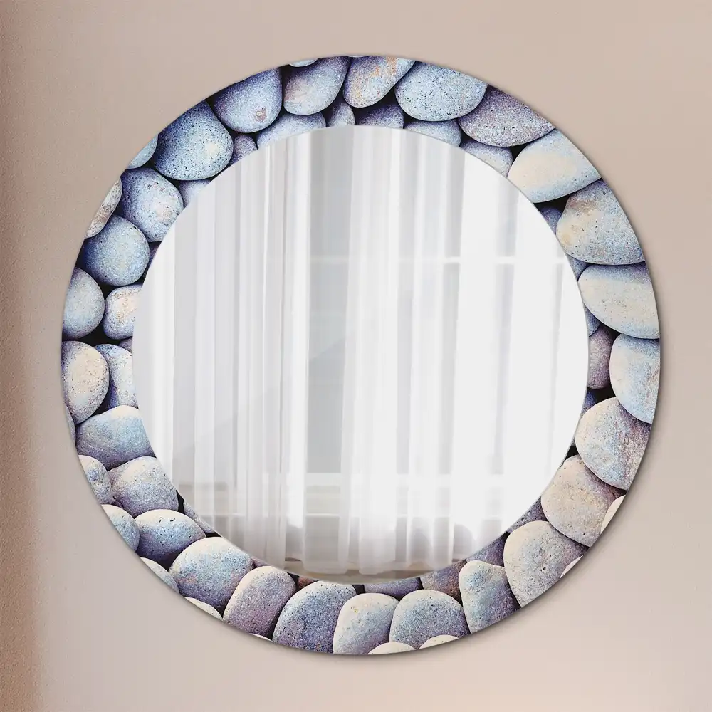Miroir rond imprimé cercle de galets marins