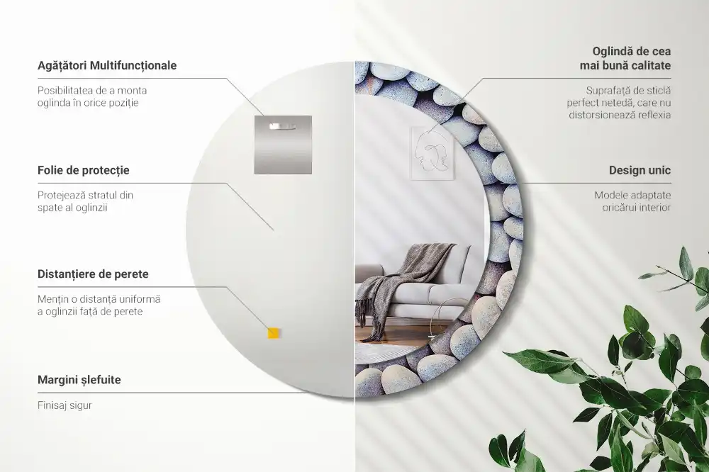 Miroir rond imprimé cercle de galets marins