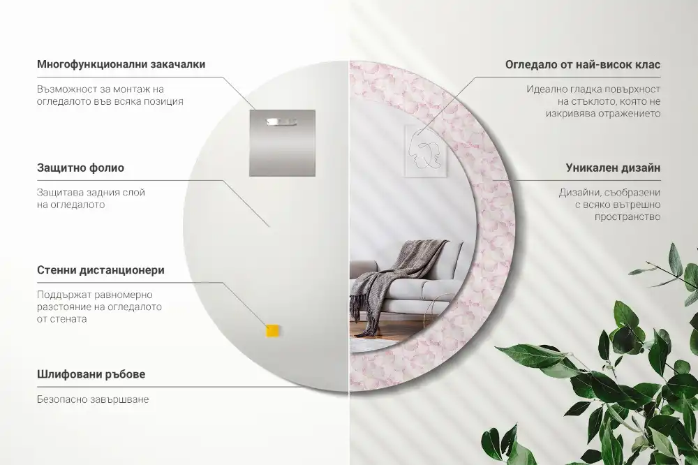 Miroir rond imprimé pétales de fleurs