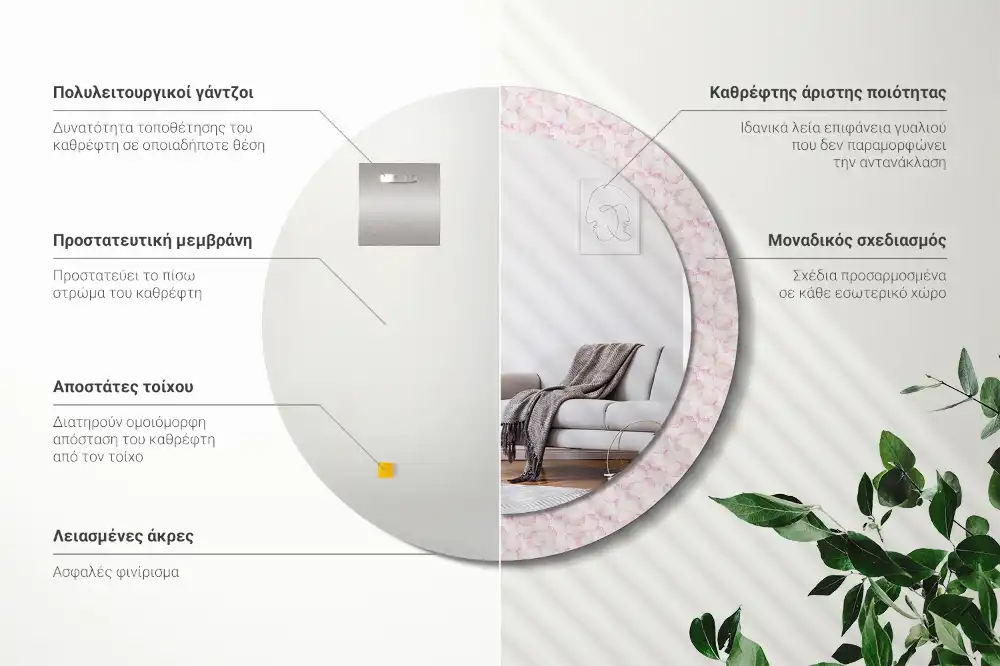 Miroir rond imprimé pétales de fleurs