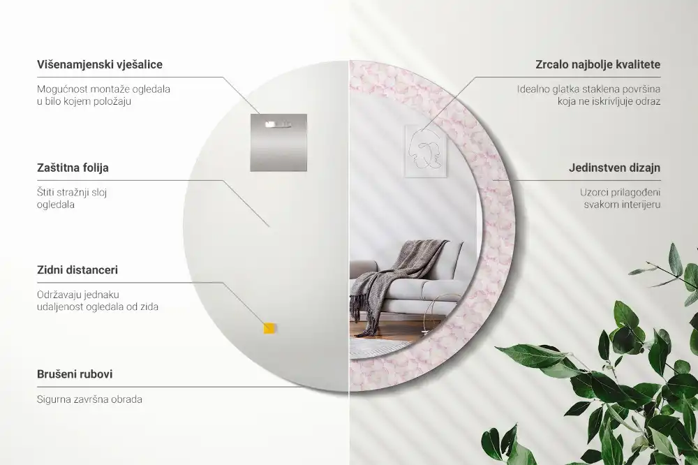 Miroir rond imprimé pétales de fleurs