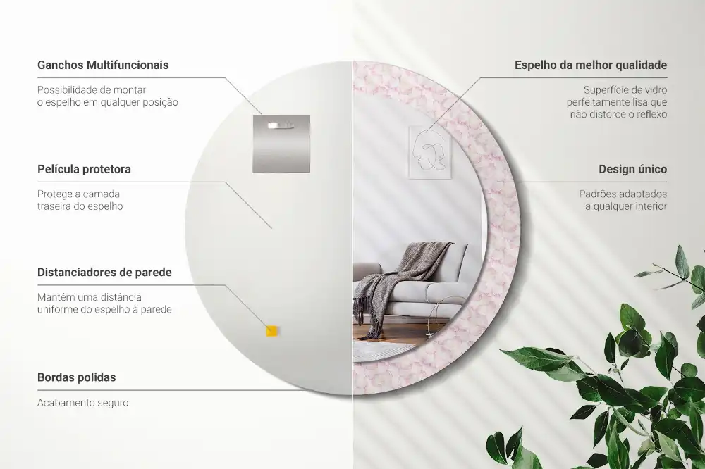 Miroir rond imprimé pétales de fleurs