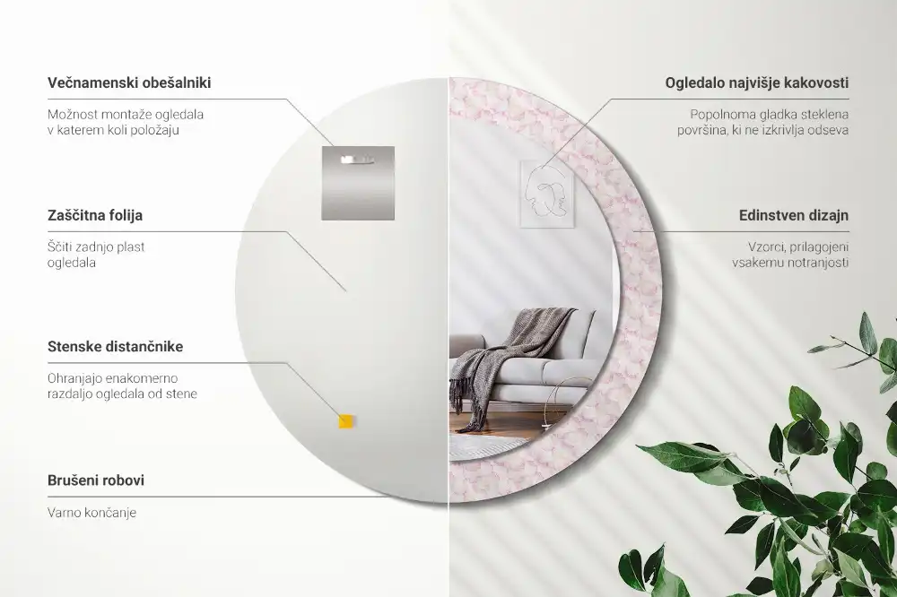 Miroir rond imprimé pétales de fleurs