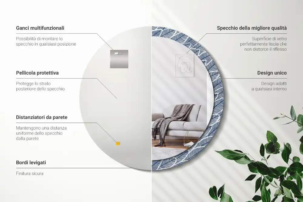 Miroir rond imprimé feuilles