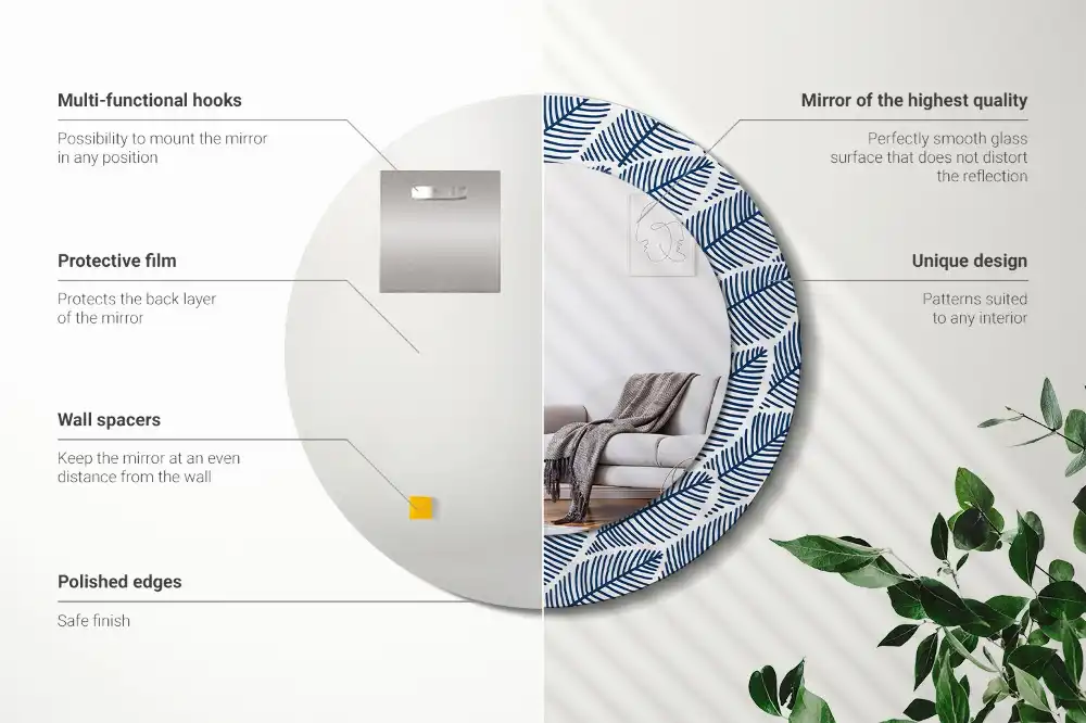 Miroir rond imprimé feuilles