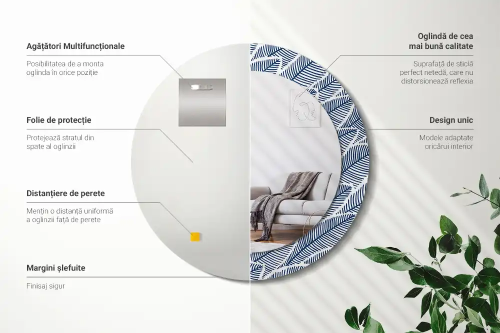 Miroir rond imprimé feuilles