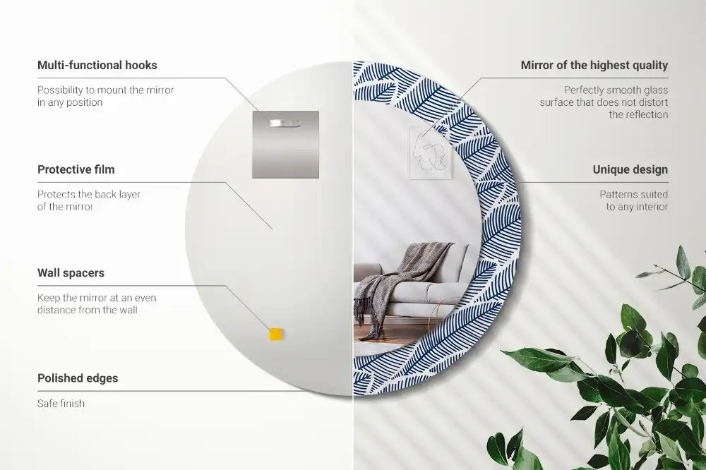 Miroir rond imprimé feuilles